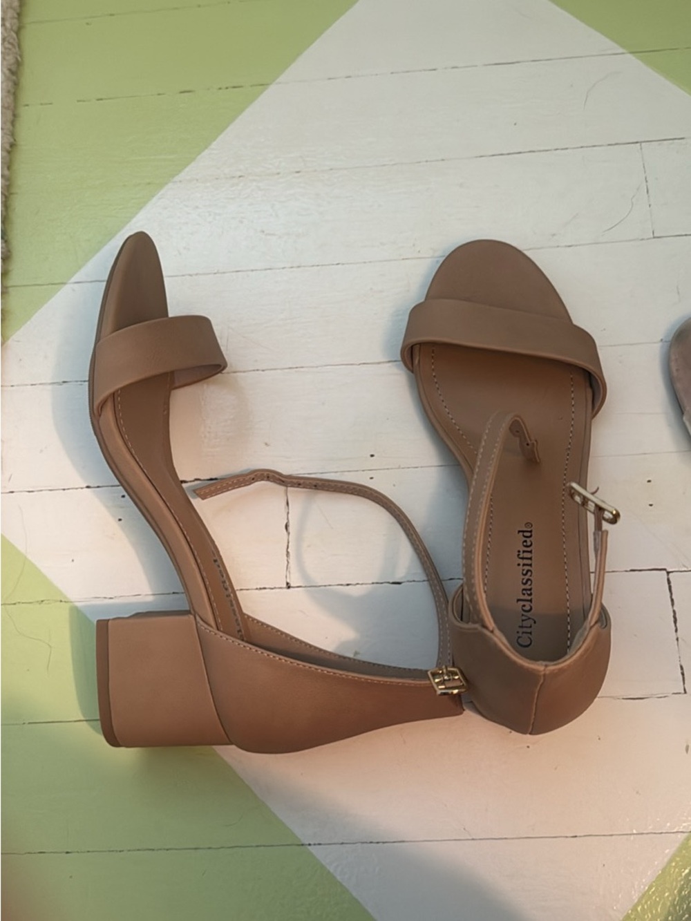 Cityclassified Nude/Tan Low Block Heel Ankle-Strap Sandals for Women